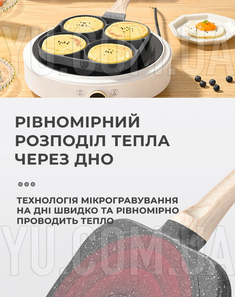 Порционная сковорода на 4 отделения с антипригарным гранитным покрытием